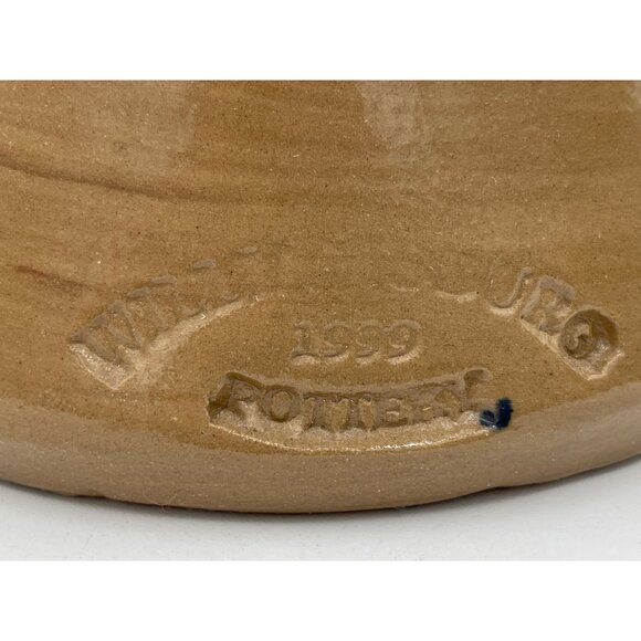 Vintage 1999 Williamsburg Pottery Vase Brown & Blue Floral Design 6" Tall - Picture 4 of 6